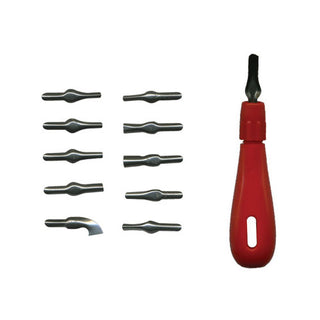 Major Brushes Red Lino Cutter Handle with Blades 1-10