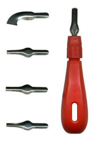 Major Brushes Red Lino Cutter Handle with Blades 1-5
