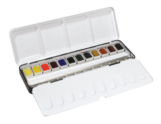 Daler Rowney Aquafine Watercolour Metal Box 12 Half Pan Set