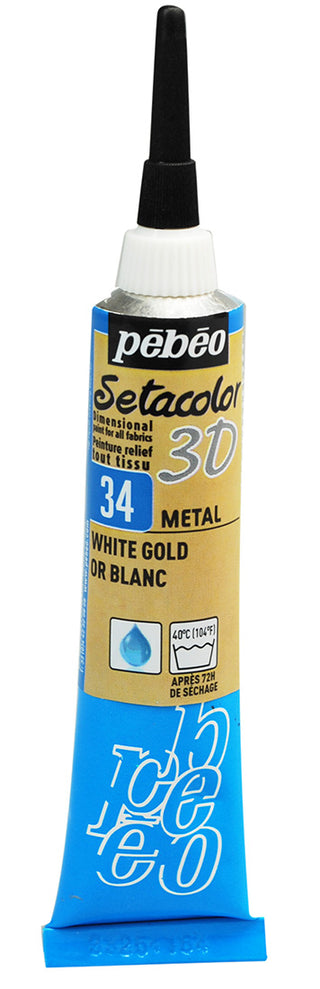 Pebeo Setacolor 3D Metal Effect Fabric Paint 20ml - White Gold