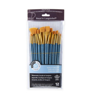 Royal & Langnickel Value Variety Pack Medium Gold Taklon Brush Set of 12