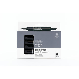 Winsor & Newton Promarker 6pc Black & Blender Set