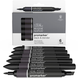 Winsor & Newton Promarker 6pc Black & Blender Set