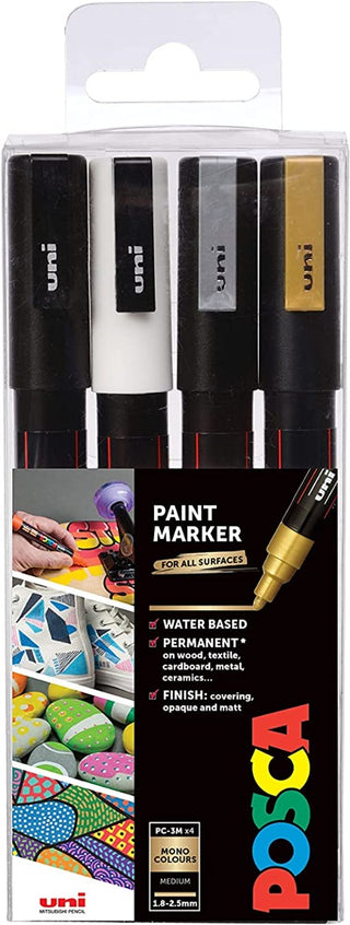 POSCA PC-5M Paint Markers Set 4 Mono Colours