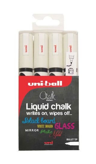Uni-Ball PWE-5M Liquid Chalk Marker Set of 4 (White)