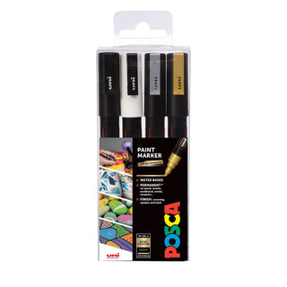 POSCA PC-3M Paint Markers Set 4 Mono Colours