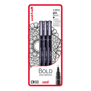 Uni-Ball Pin Bold and Broad Drawing Pen Set of 3