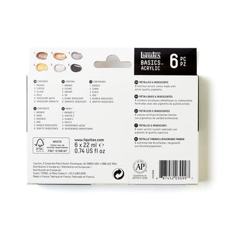 Liquitex Basics Acrylic Metallics & Iridescents Set 6 x 22ml