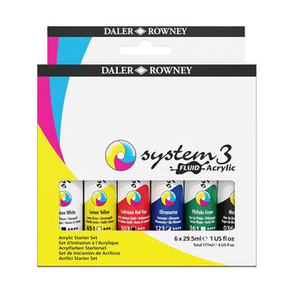 Daler Rowney System 3 Fluid Acrylic Starter Set 6 x 29.5ml