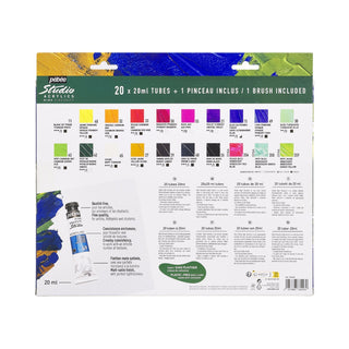 Pebeo Studio High Viscosity Acrylics Set 20 x 20ml Tubes with Brush