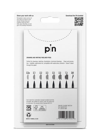 Uni-Ball Pin 8 Drawing & Writing Fineliner Pens Set, Deep Black