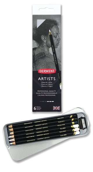 Derwent Professional Quality Artists Pencils Black & White 6 Tin