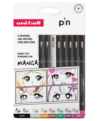 Uni-Ball Pin Manga Colour Fineliner Pen Set 8pc