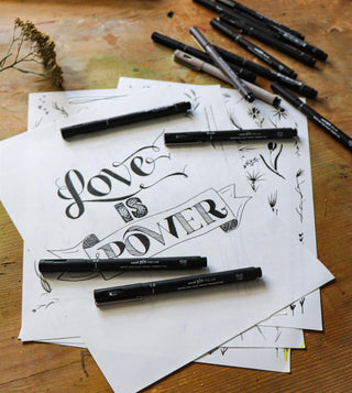 Uni-Ball Pin 5 Drawing & Writing Fineliner Pens Set, Deep Black