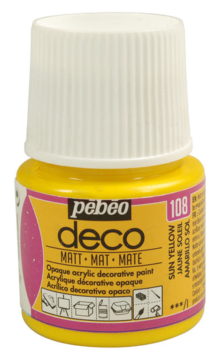 Pebeo Deco Matt Acrylic Paint 45ml - 108 Sun Yellow