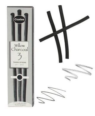 Coates Willow Charcoal Set of 3 Thick Sticks (7 - 9mm)