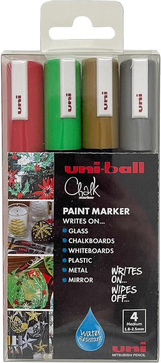 Uni-Ball PWE-5M Chalk Marker Christmas Colours Set 4pc