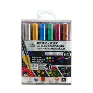 Royal & Langnickel 2mm Reversible Tip Acrylic Markers Metallic Set 6pc