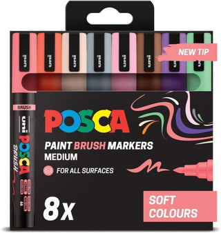 POSCA PC-5BR Brush Marker Set 8 Soft Colours