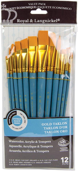Royal & Langnickel Gold Taklon Paint Brush 12 Set (RSET-9305)