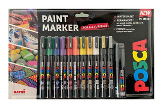 POSCA Paint Marker Assorted PC-3M & Black PC-7M Set 12pc