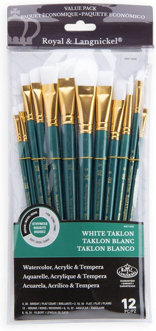 Royal & Langnickel White Taklon Paint Brush 12 Set (RSET-9308)