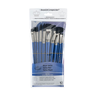 Royal & Langnickel RSET-9501 Black Taklon Paint Brush Value Pack 12pc