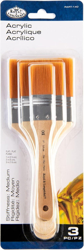 Royal & Langnickel Gold Taklon Flat Brush 3pc Set (RART-140)