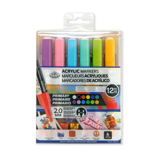 Royal & Langnickel 2mm Reversible Tip Acrylic Markers Primary Set 12pc