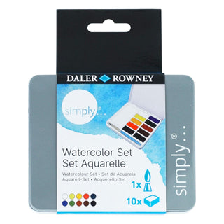 Daler Rowney Simply Watercolour Tin Set 10 x Pans & Brush