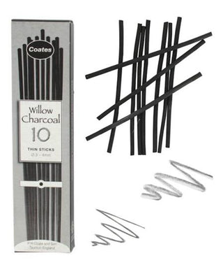 Coates Willow Charcoal Set of 10 Thin Sticks (3 - 4mm)