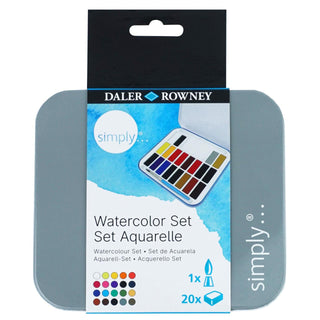 Daler Rowney Simply Watercolour Tin Set 20 x Pans & Brush