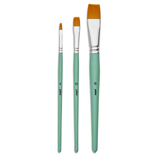 Pebeo Liquid Acrylic Gold Taklon Flat Paint Brush Set 3pc