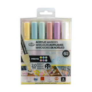 Royal & Langnickel 2mm Reversible Tip Acrylic Markers Pastel Set 6pc