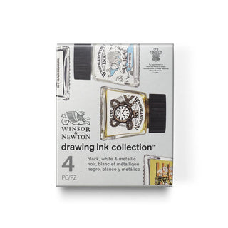 Winsor & Newton Drawing Ink Collection 4pc (Black, White & Metallic)