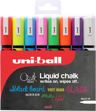 Uni-Ball PWE-5M Liquid Chalk Markers Assorted Colours Set of 8
