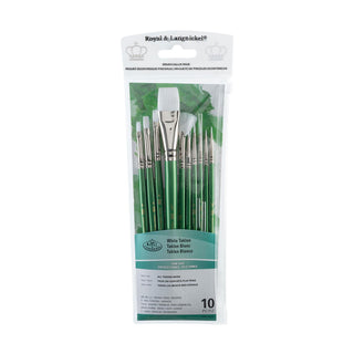 Royal & Langnickel RSET-9539 White Taklon Paint Brush Value Pack 10pc