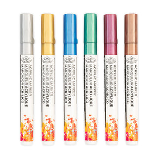 Royal & Langnickel 2mm Reversible Tip Acrylic Markers Metallic Set 6pc