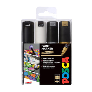 POSCA PC-8K Broad Chisel Paint Markers Mono Colours Set 4pc