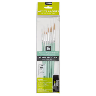 Pebeo Liquid Acrylic Gold Taklon Round Paint Brush Set 6pc
