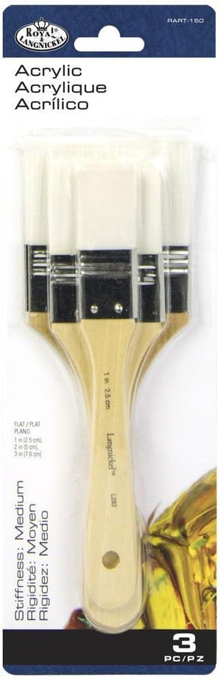 Royal & Langnickel White Taklon Flat Brush 3pc Set (RART-150)