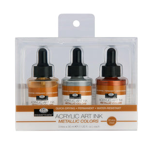 Royal & Langnickel Essentials Acrylic Ink Metallic Colours Set 3 x 30ml