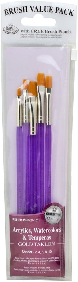 Royal & Langnickel RSET-9133 Gold Taklon Shader Acrylic Handle Brush Set 5pc