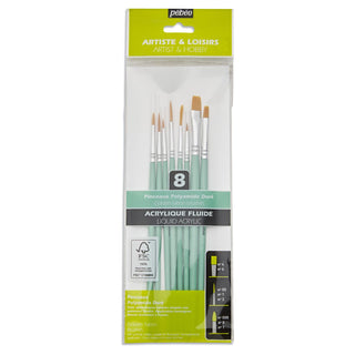 Pebeo Liquid Acrylic Gold Taklon Assorted Precision Paint Brush Set 8pc