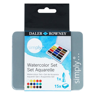 Daler Rowney Simply Watercolour Tin Set 15 x Pans & Brush