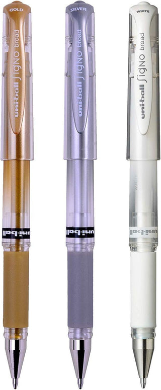 Uni-ball Signo Broad Gel Pen Pack of 3 (Gold, Silver, White)