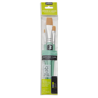 Pebeo Liquid Acrylic Gold Taklon Flat Paint Brush Set 3pc