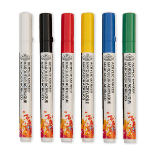 Royal & Langnickel 2mm Reversible Tip Acrylic Markers Primary Set 6pc