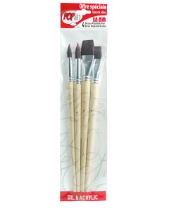 Pebeo Pop Art Brown Polyamide Long Handle Brush Set of 4