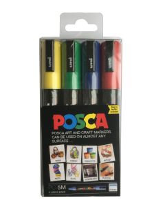 Uni POSCA PC-5M Medium 2.5mm Set of 4 Markers (Yellow, Green, Blue, Red)